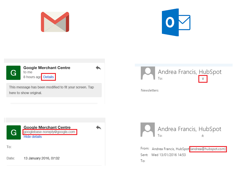 outlook and gmail phone examples