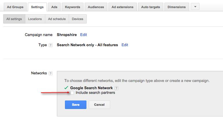adwords switching off appearing on partner networks