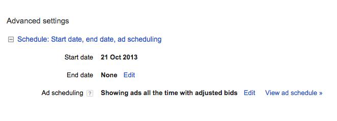 editing the ad schedule in adwords