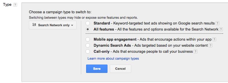 google adwords changing the campaign type