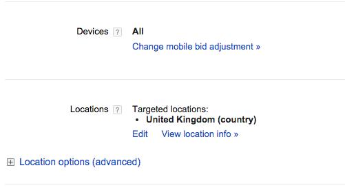 google adwords changing the target location